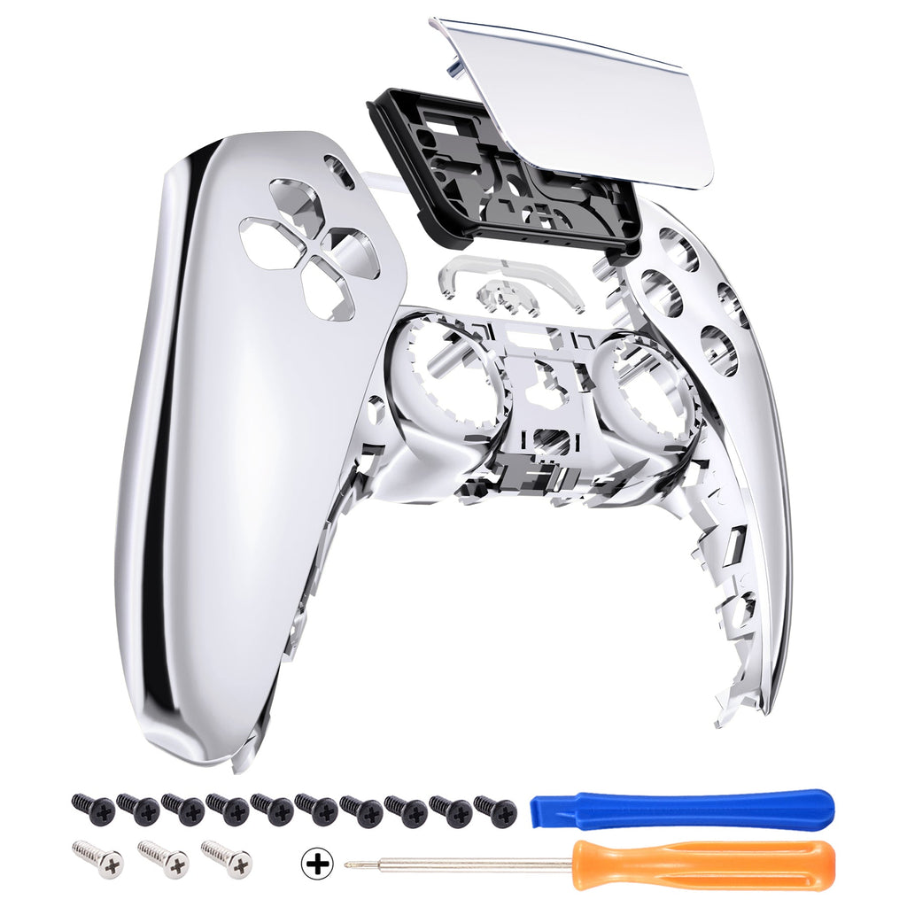 eXtremeRate Replacement Front Housing Shell with Touchpad Compatible with PS5 Controller BDM-010/020/030/040/050 - Chrome Silver eXtremeRate