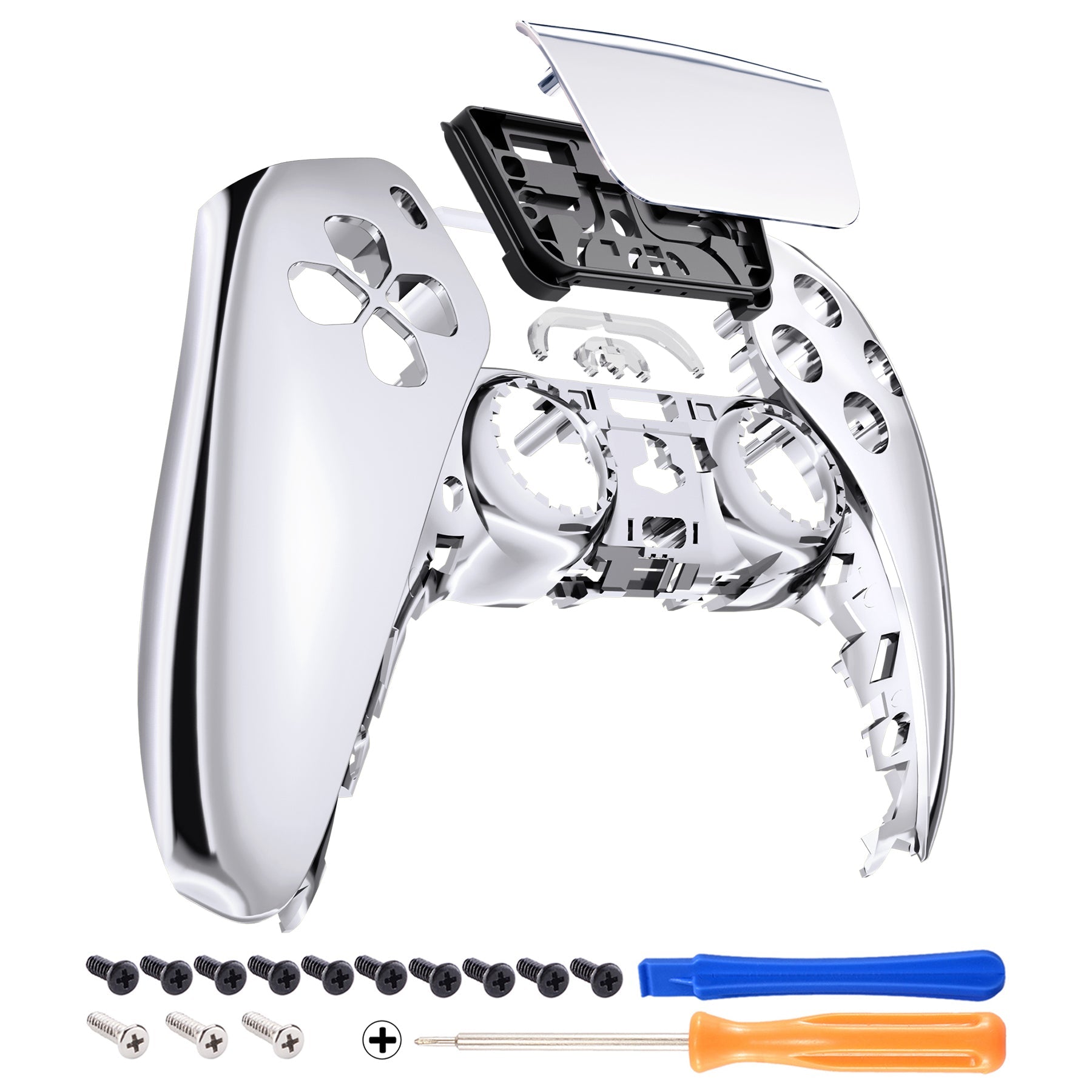 eXtremeRate Replacement Front Housing Shell with Touchpad Compatible with PS5 Controller BDM-010/020/030/040/050 - Chrome Silver eXtremeRate