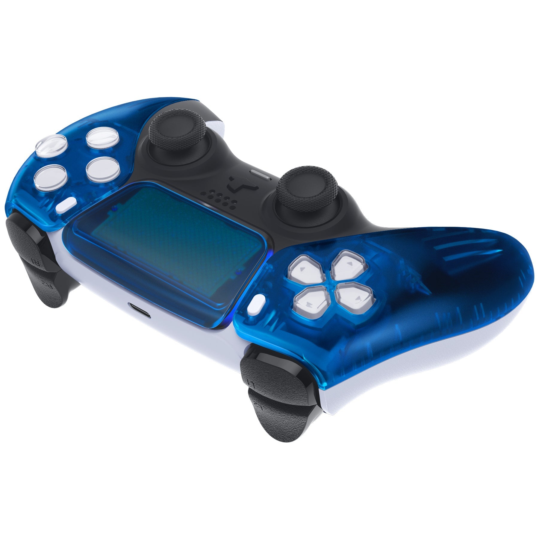 eXtremeRate Replacement Front Housing Shell with Touchpad Compatible with PS5 Controller BDM-010/020/030/040/050 - Clear Blue eXtremeRate