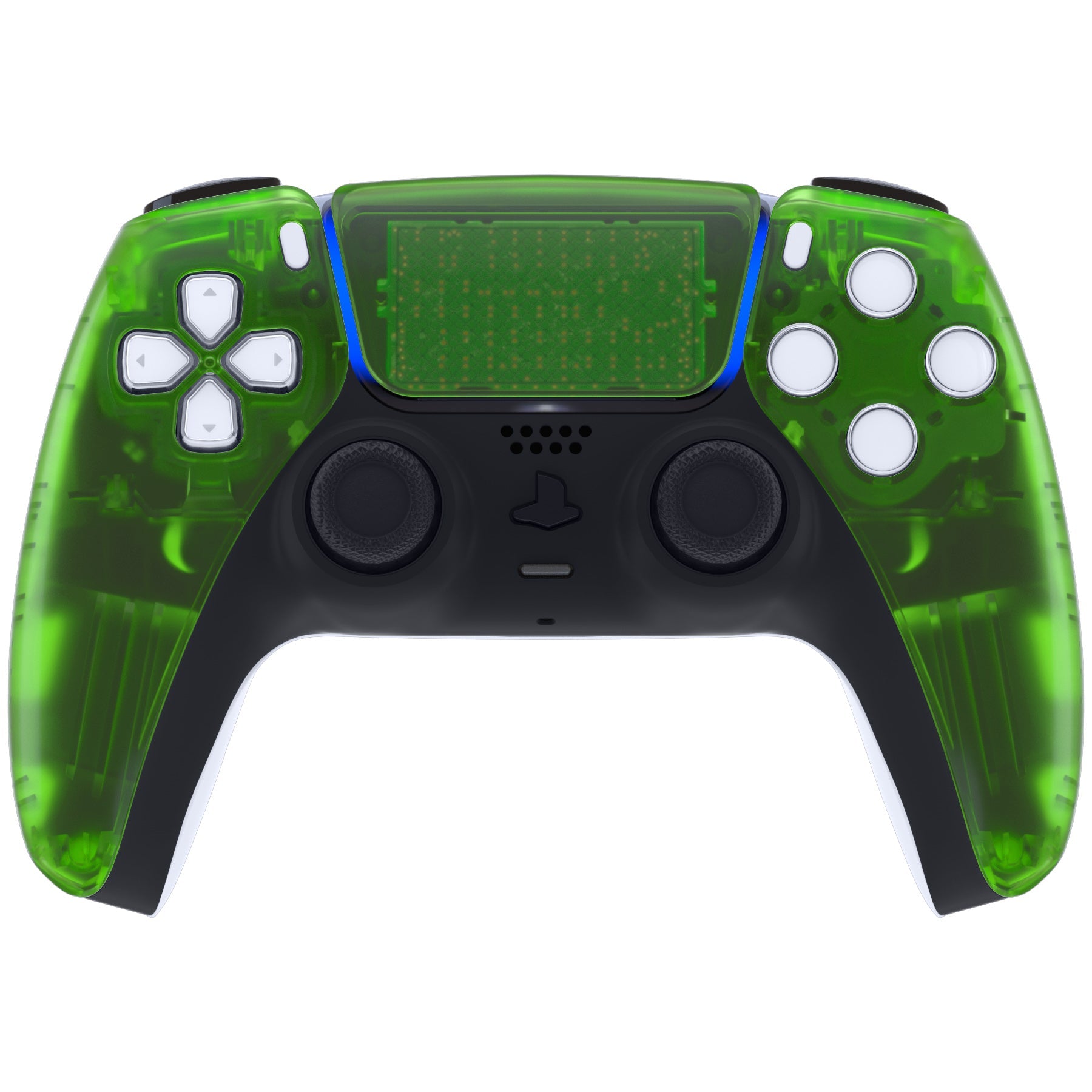 eXtremeRate Replacement Front Housing Shell with Touchpad Compatible with PS5 Controller BDM-010/020/030/040/050 - Clear Green eXtremeRate