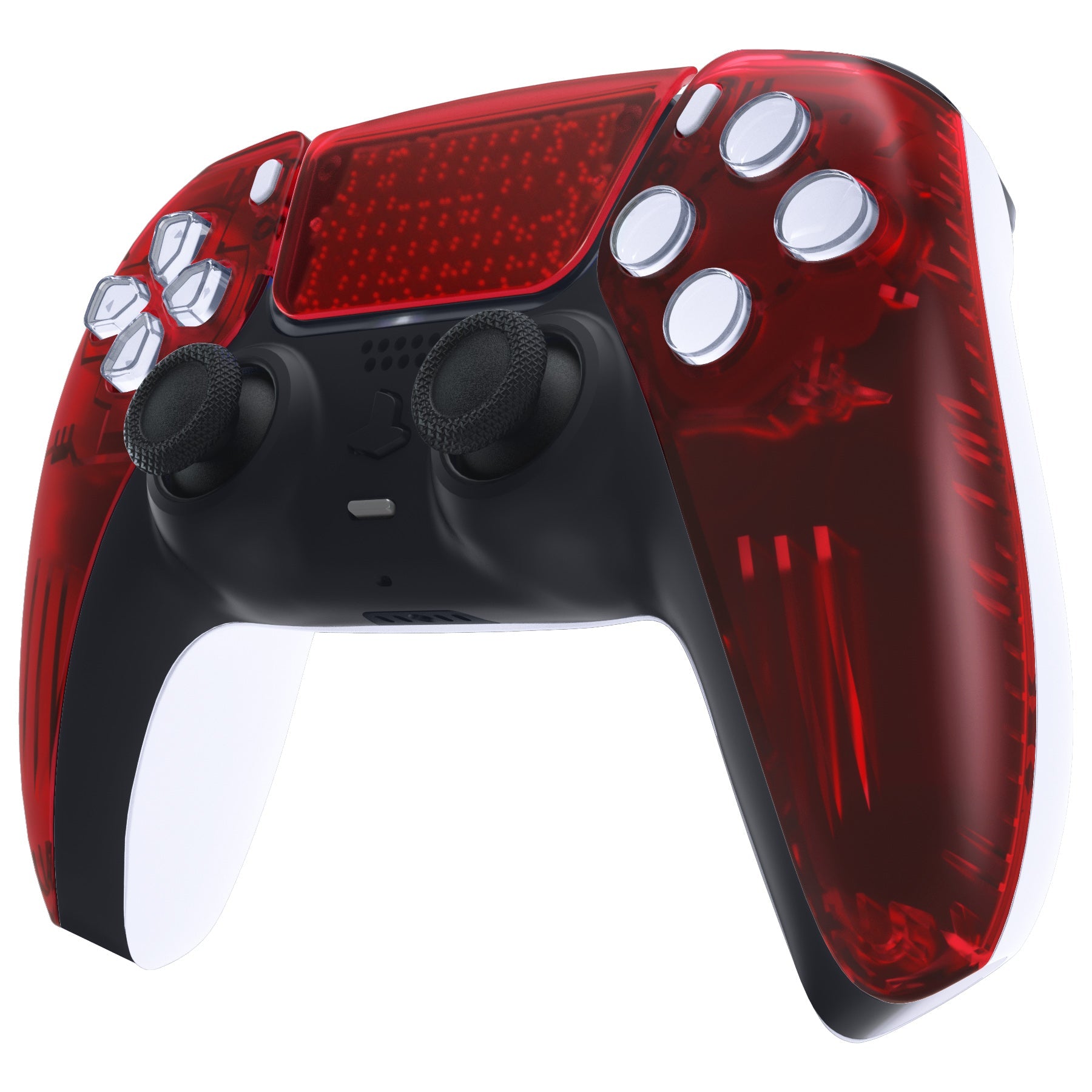 eXtremeRate Replacement Front Housing Shell with Touchpad Compatible with PS5 Controller BDM-010/020/030/040/050 - Clear Red eXtremeRate