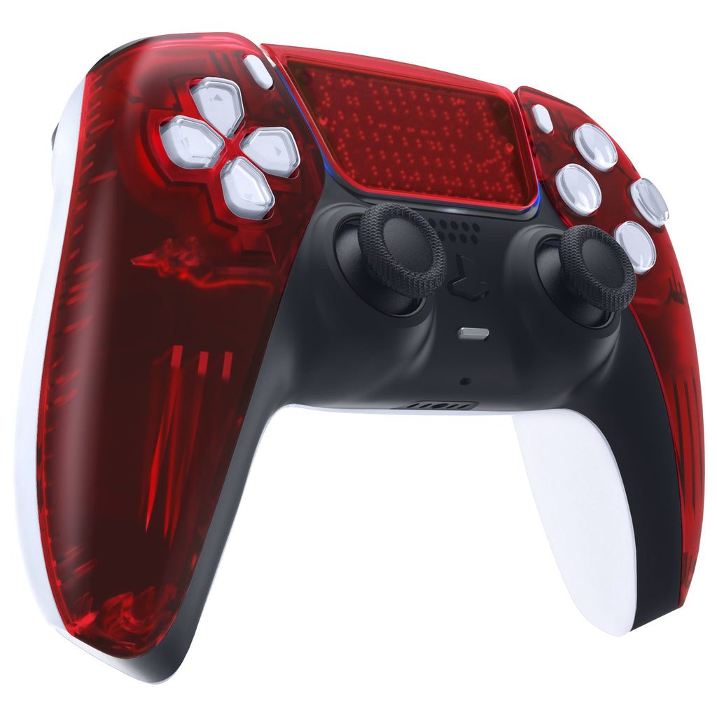 eXtremeRate Replacement Front Housing Shell with Touchpad Compatible with PS5 Controller BDM-010/020/030/040/050 - Clear Red eXtremeRate