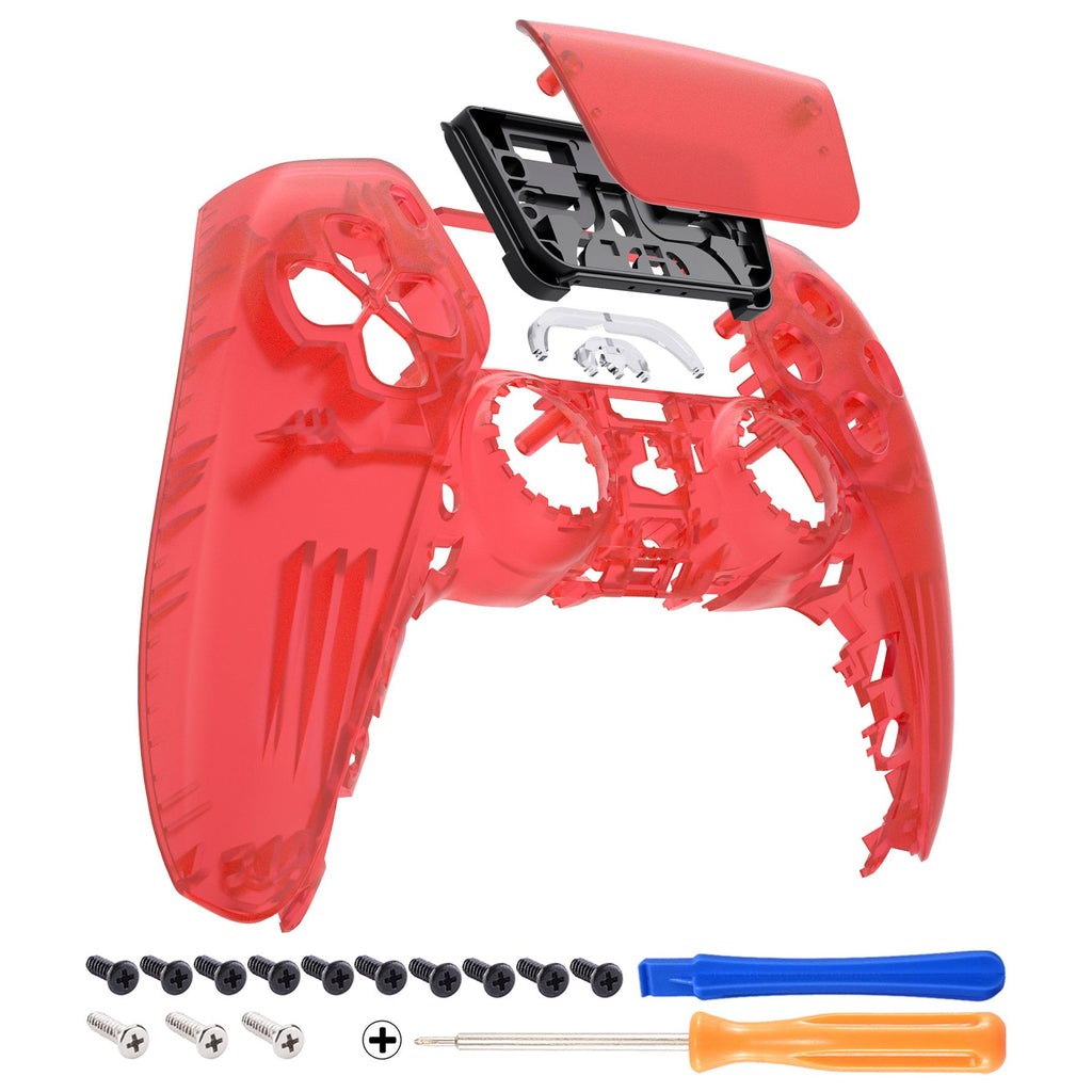 eXtremeRate Replacement Front Housing Shell with Touchpad Compatible with PS5 Controller BDM-010/020/030/040/050 - Clear Red eXtremeRate