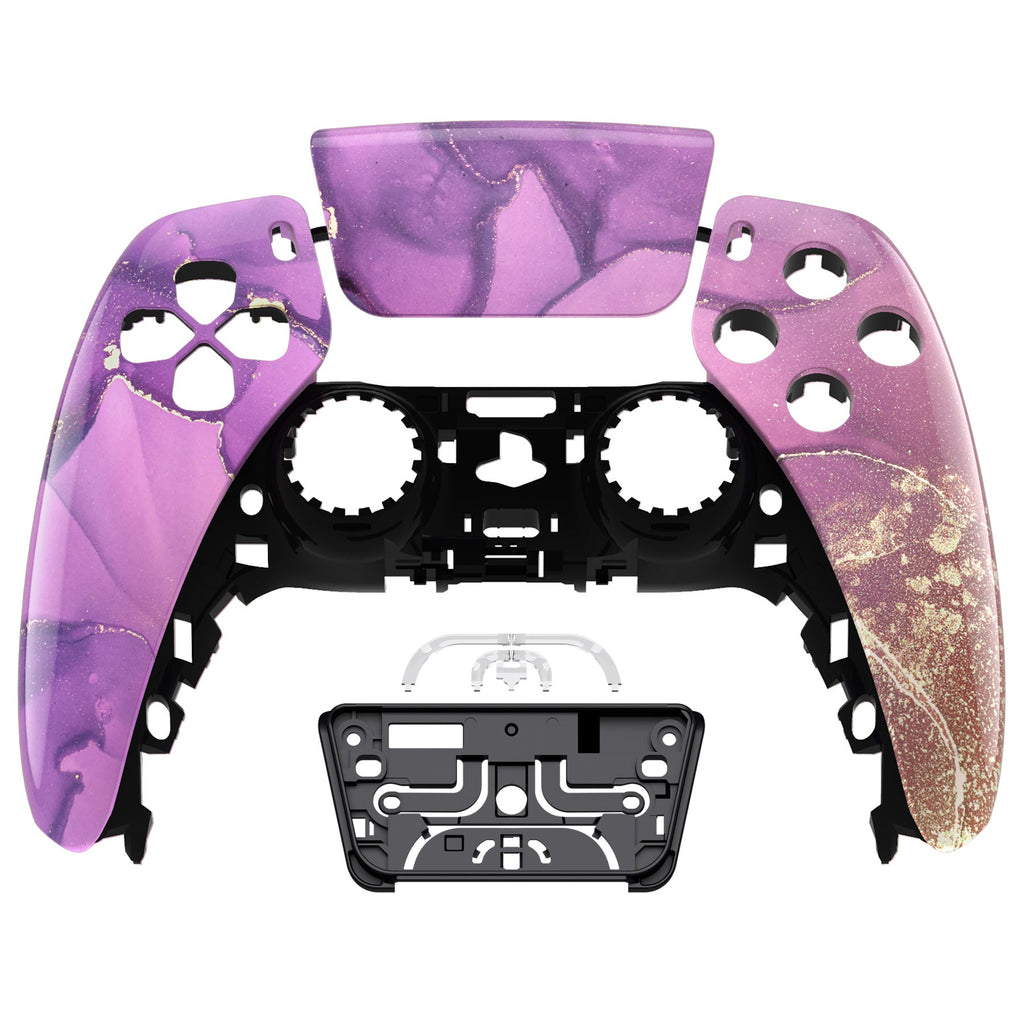 eXtremeRate Replacement Front Housing Shell with Touchpad Compatible with PS5 Controller BDM-010/020/030/040/050 - Cosmic Purple Gold Marble eXtremeRate