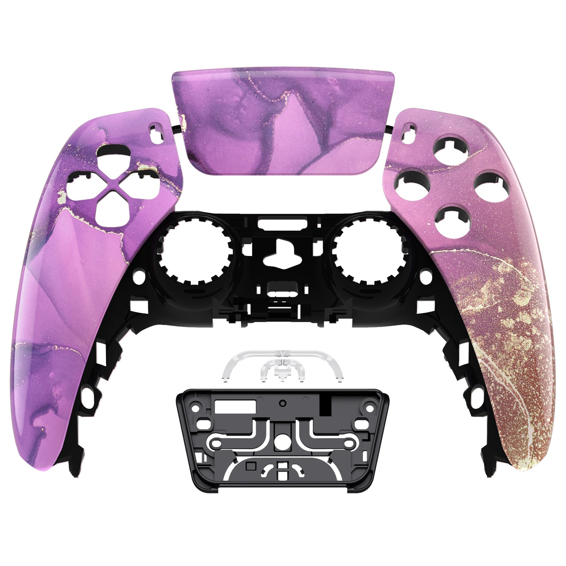 eXtremeRate Replacement Front Housing Shell with Touchpad Compatible with PS5 Controller BDM-010/020/030/040/050 - Cosmic Purple Gold Marble eXtremeRate