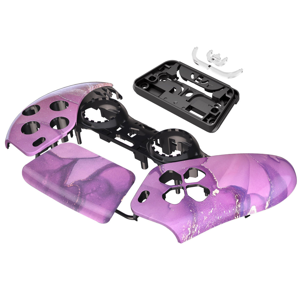 eXtremeRate Replacement Front Housing Shell with Touchpad Compatible with PS5 Controller BDM-010/020/030/040/050 - Cosmic Purple Gold Marble eXtremeRate