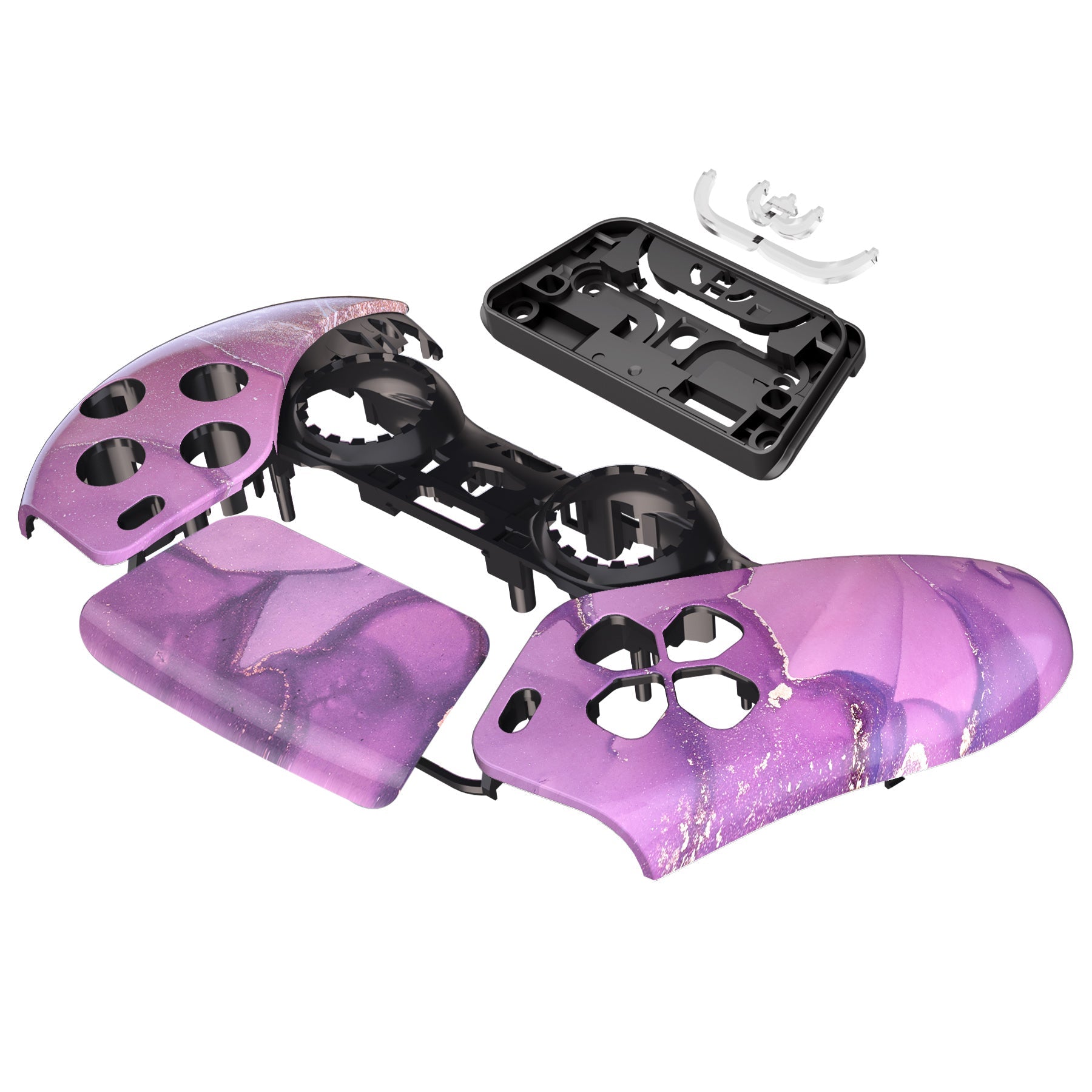 eXtremeRate Replacement Front Housing Shell with Touchpad Compatible with PS5 Controller BDM-010/020/030/040/050 - Cosmic Purple Gold Marble eXtremeRate