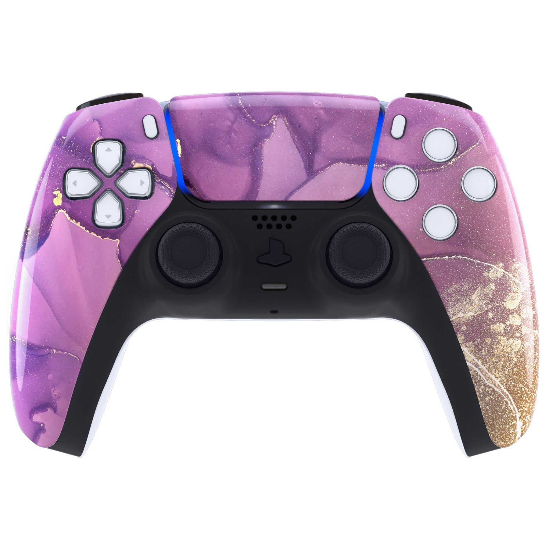 eXtremeRate Replacement Front Housing Shell with Touchpad Compatible with PS5 Controller BDM-010/020/030/040/050 - Cosmic Purple Gold Marble eXtremeRate