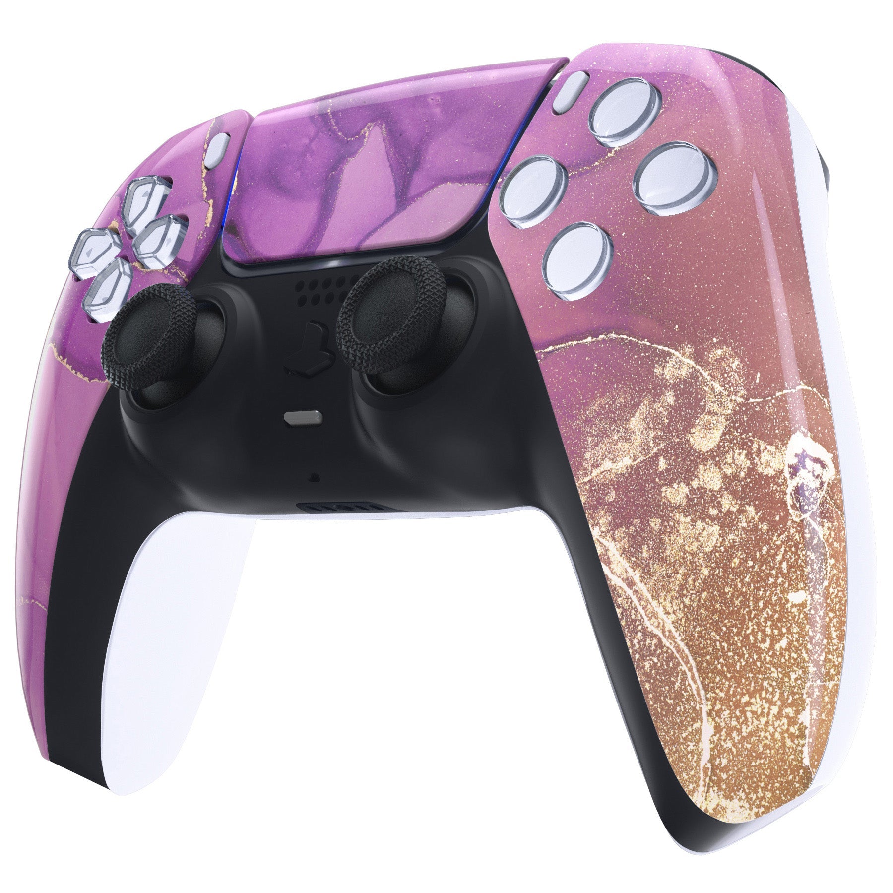 eXtremeRate Replacement Front Housing Shell with Touchpad Compatible with PS5 Controller BDM-010/020/030/040/050 - Cosmic Purple Gold Marble eXtremeRate