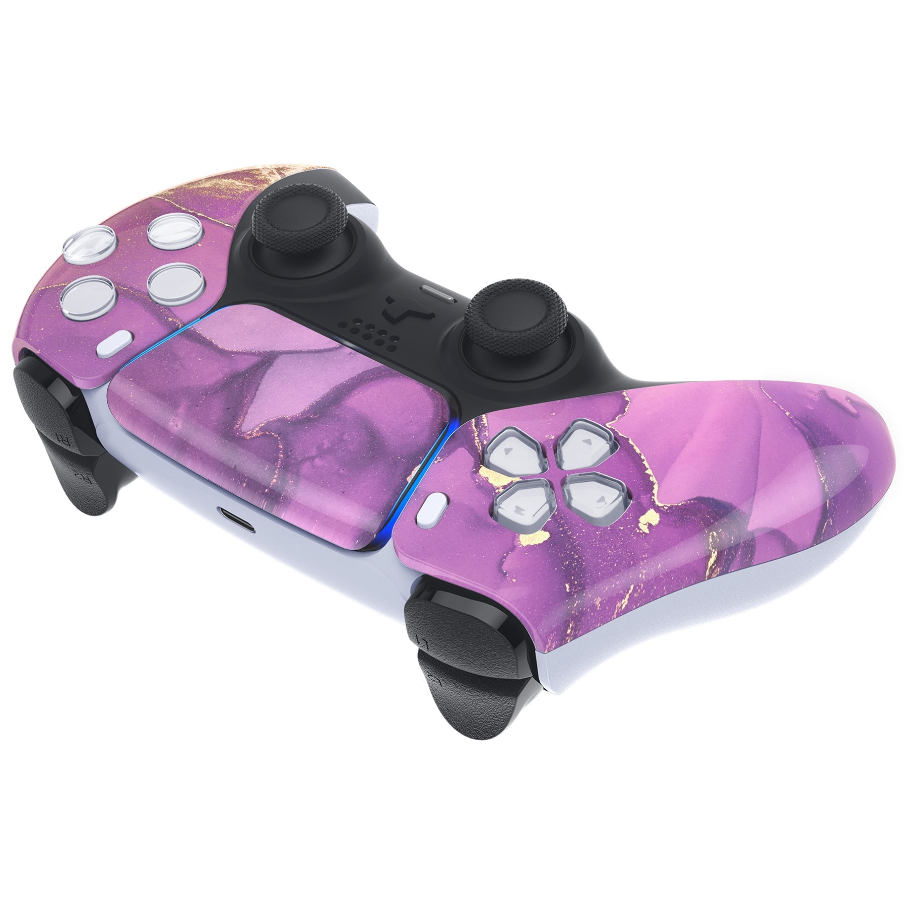 eXtremeRate Replacement Front Housing Shell with Touchpad Compatible with PS5 Controller BDM-010/020/030/040/050 - Cosmic Purple Gold Marble eXtremeRate