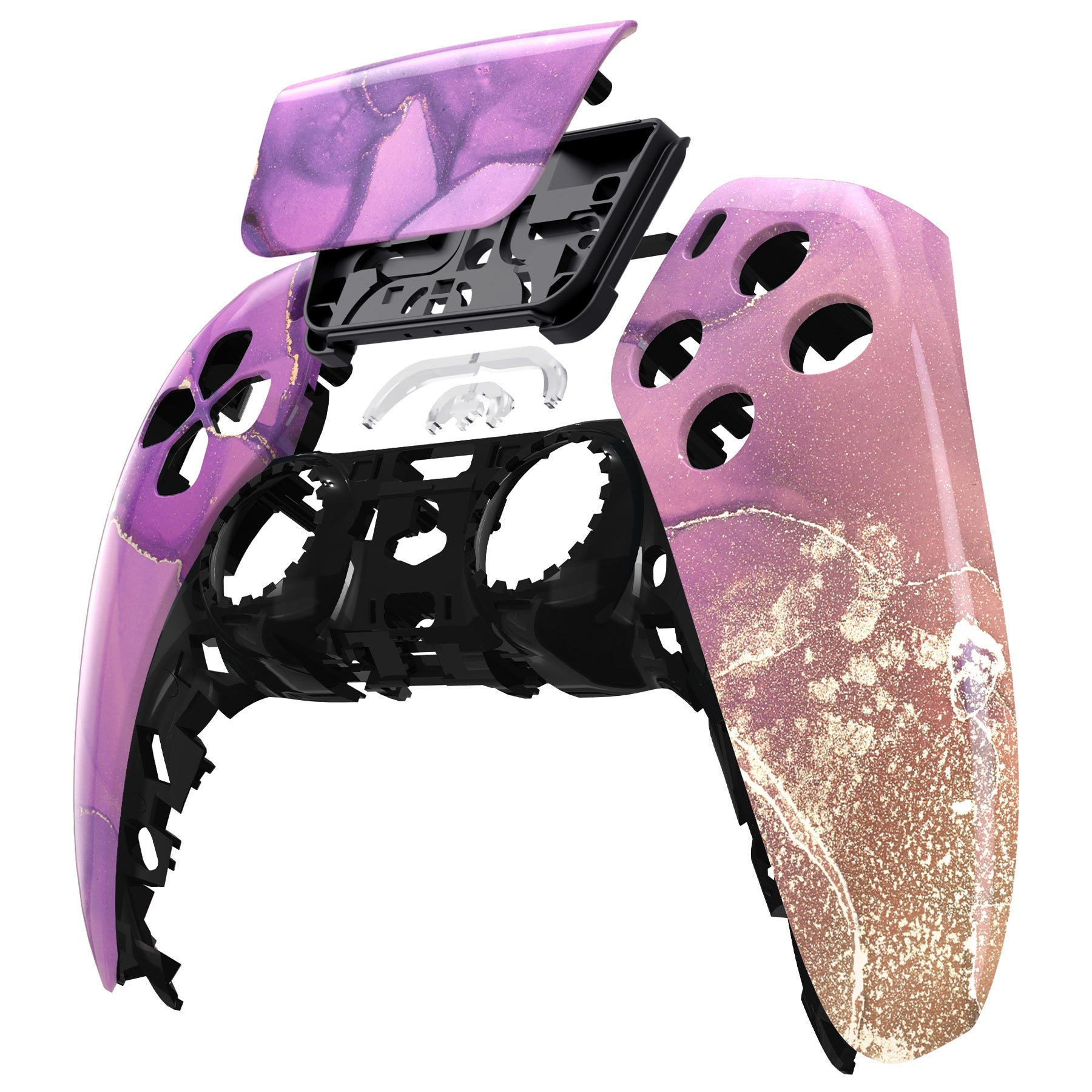 eXtremeRate Replacement Front Housing Shell with Touchpad Compatible with PS5 Controller BDM-010/020/030/040/050 - Cosmic Purple Gold Marble eXtremeRate