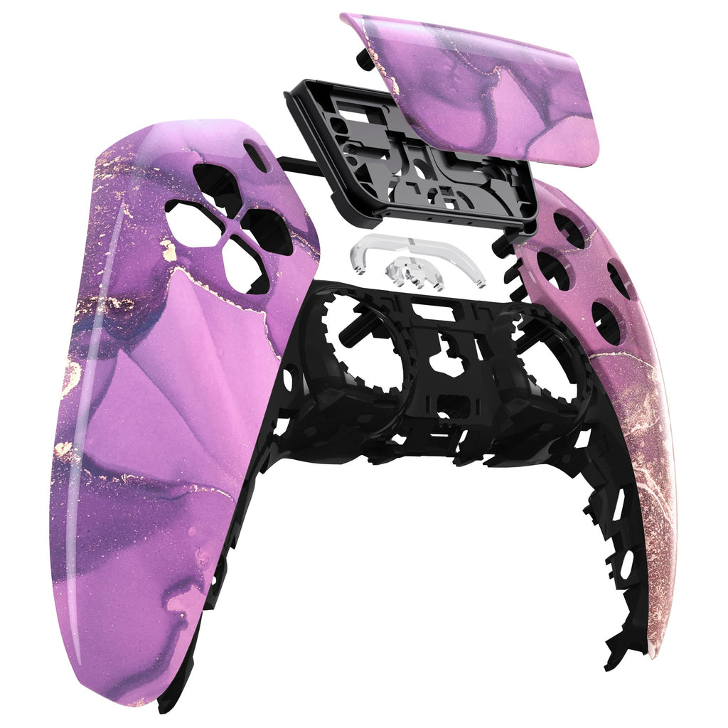 eXtremeRate Replacement Front Housing Shell with Touchpad Compatible with PS5 Controller BDM-010/020/030/040/050 - Cosmic Purple Gold Marble eXtremeRate