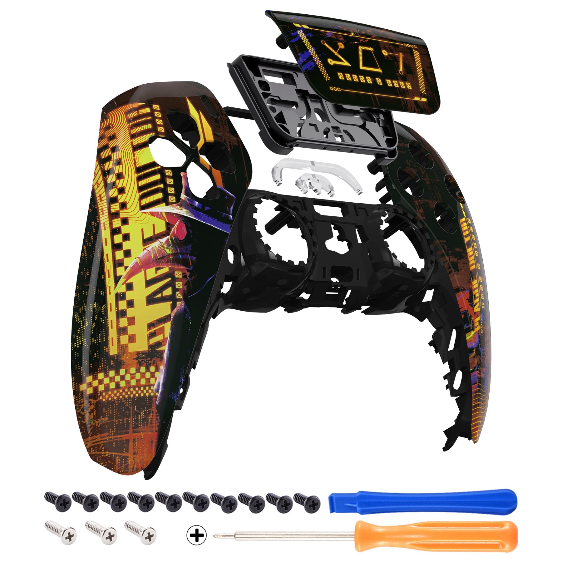 eXtremeRate Replacement Front Housing Shell with Touchpad Compatible with PS5 Controller BDM-010/020/030/040/050 - Cyber Plague eXtremeRate