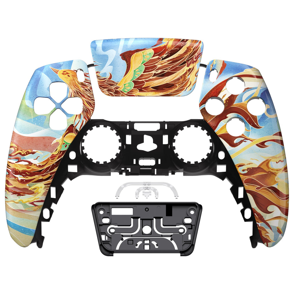 eXtremeRate Replacement Front Housing Shell with Touchpad Compatible with PS5 Controller BDM-010/020/030/040/050 - Fire Phoenix eXtremeRate