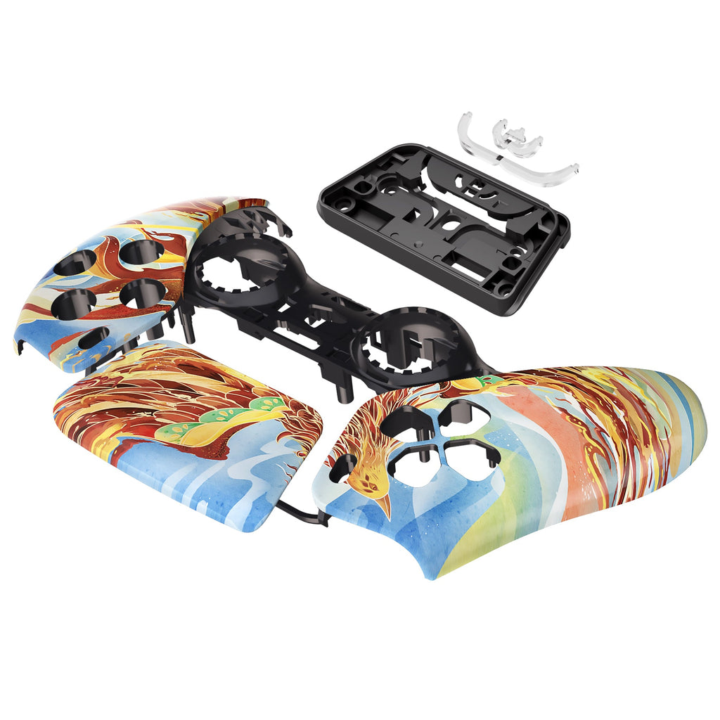 eXtremeRate Replacement Front Housing Shell with Touchpad Compatible with PS5 Controller BDM-010/020/030/040/050 - Fire Phoenix eXtremeRate