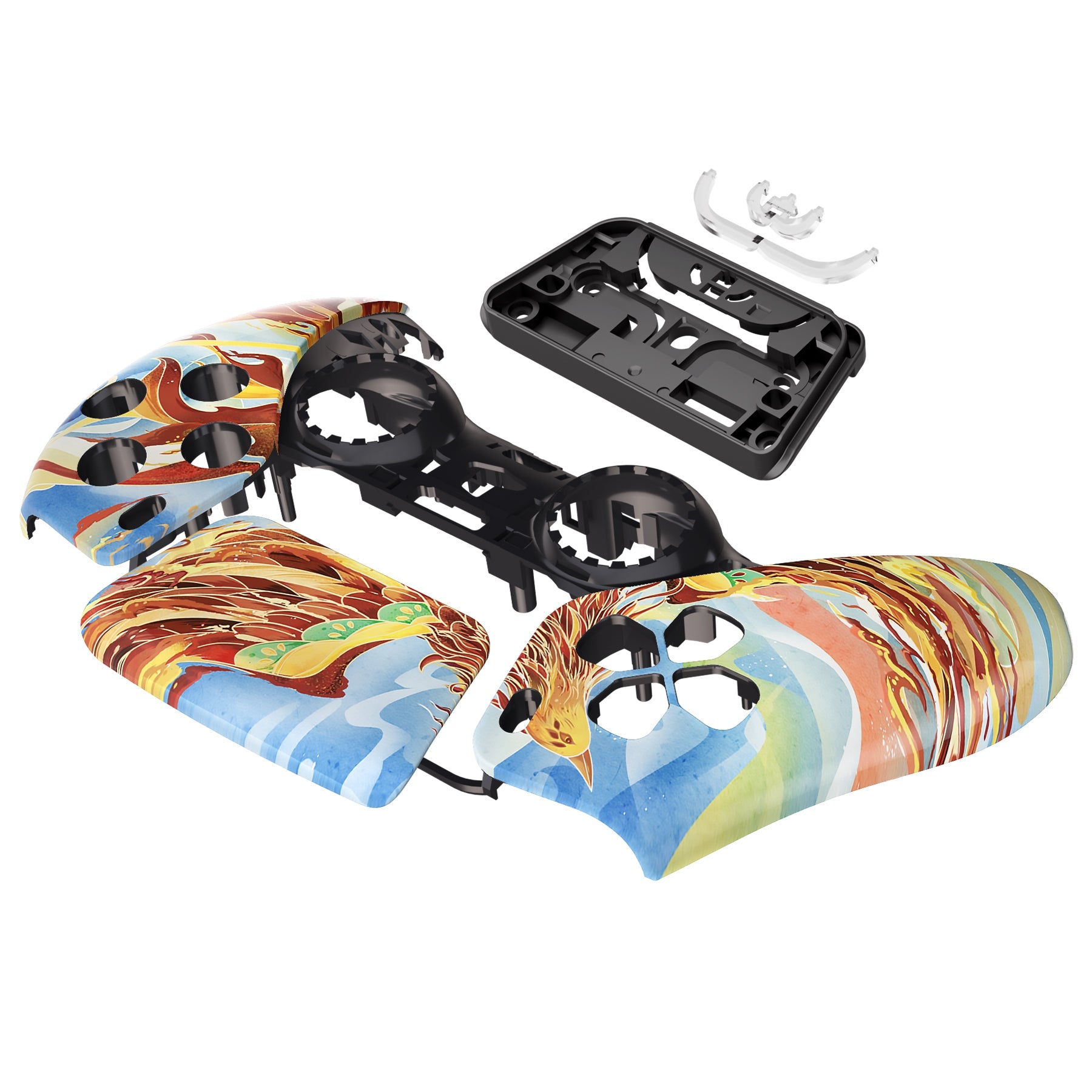 eXtremeRate Replacement Front Housing Shell with Touchpad Compatible with PS5 Controller BDM-010/020/030/040/050 - Fire Phoenix eXtremeRate