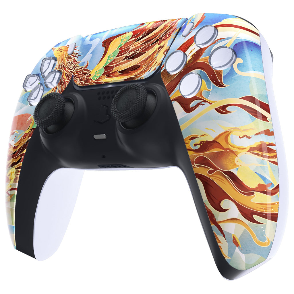 eXtremeRate Replacement Front Housing Shell with Touchpad Compatible with PS5 Controller BDM-010/020/030/040/050 - Fire Phoenix eXtremeRate
