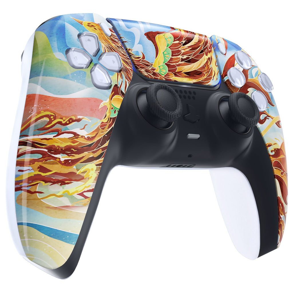 eXtremeRate Replacement Front Housing Shell with Touchpad Compatible with PS5 Controller BDM-010/020/030/040/050 - Fire Phoenix eXtremeRate