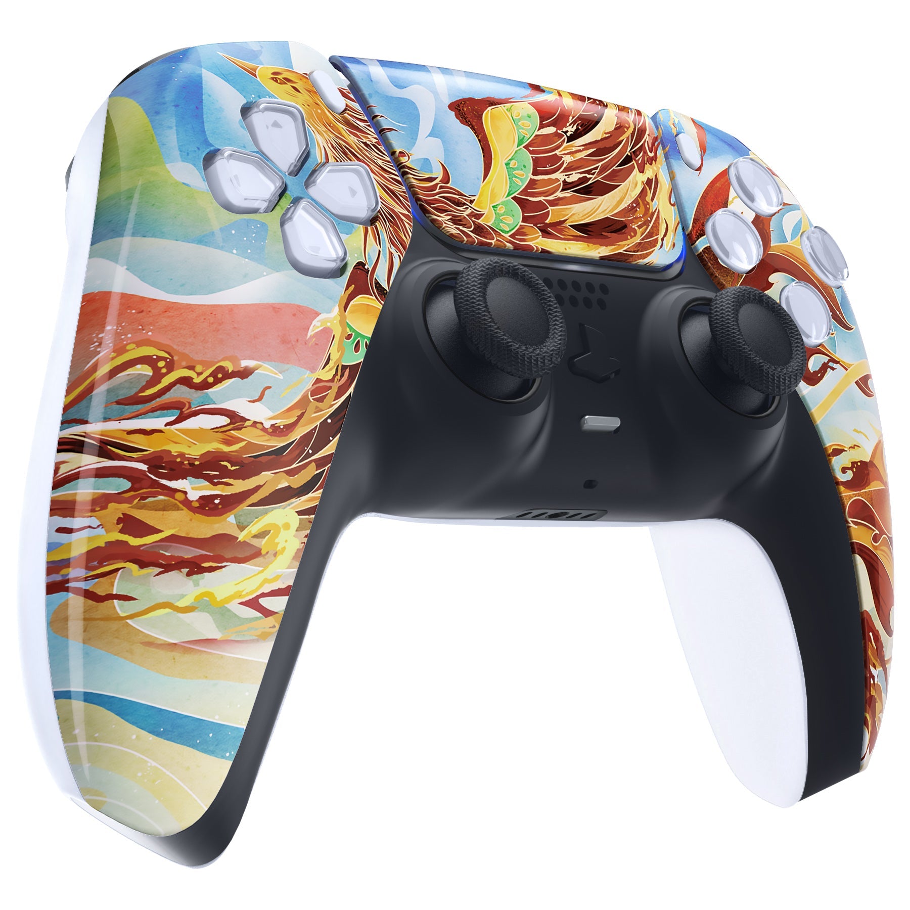 eXtremeRate Replacement Front Housing Shell with Touchpad Compatible with PS5 Controller BDM-010/020/030/040/050 - Fire Phoenix eXtremeRate