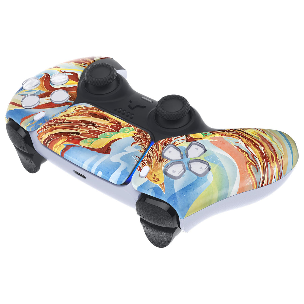 eXtremeRate Replacement Front Housing Shell with Touchpad Compatible with PS5 Controller BDM-010/020/030/040/050 - Fire Phoenix eXtremeRate