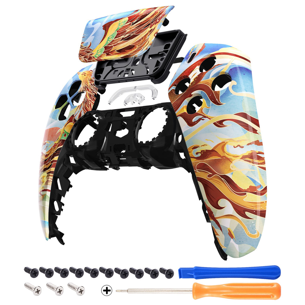 eXtremeRate Replacement Front Housing Shell with Touchpad Compatible with PS5 Controller BDM-010/020/030/040/050 - Fire Phoenix eXtremeRate