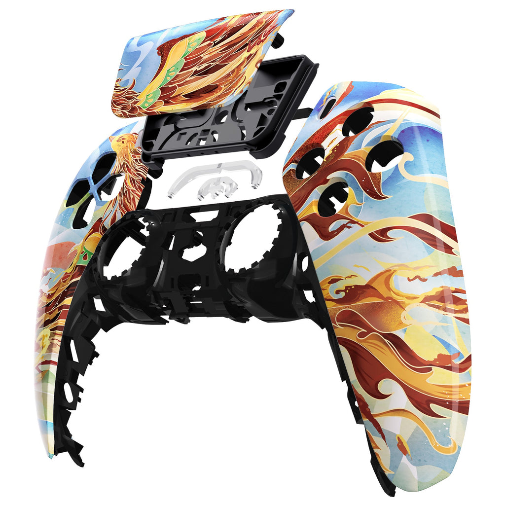 eXtremeRate Replacement Front Housing Shell with Touchpad Compatible with PS5 Controller BDM-010/020/030/040/050 - Fire Phoenix eXtremeRate