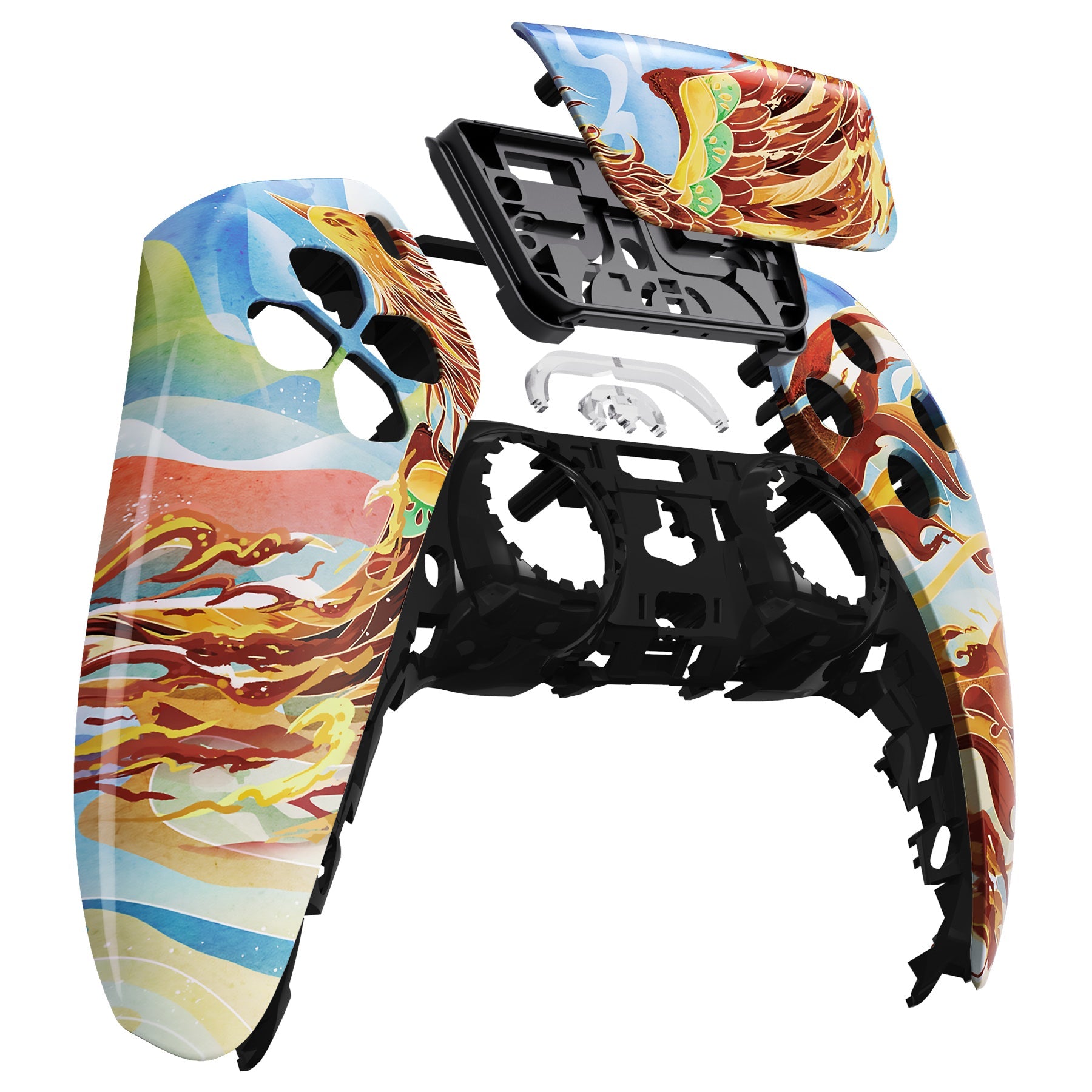 eXtremeRate Replacement Front Housing Shell with Touchpad Compatible with PS5 Controller BDM-010/020/030/040/050 - Fire Phoenix eXtremeRate