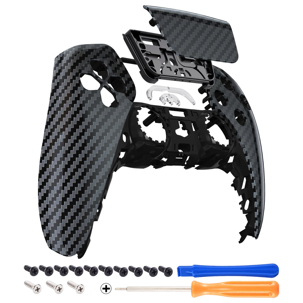 eXtremeRate Replacement Front Housing Shell with Touchpad Compatible with PS5 Controller BDM-010/020/030/040/050/060 - Graphite Carbon Fiber eXtremeRate