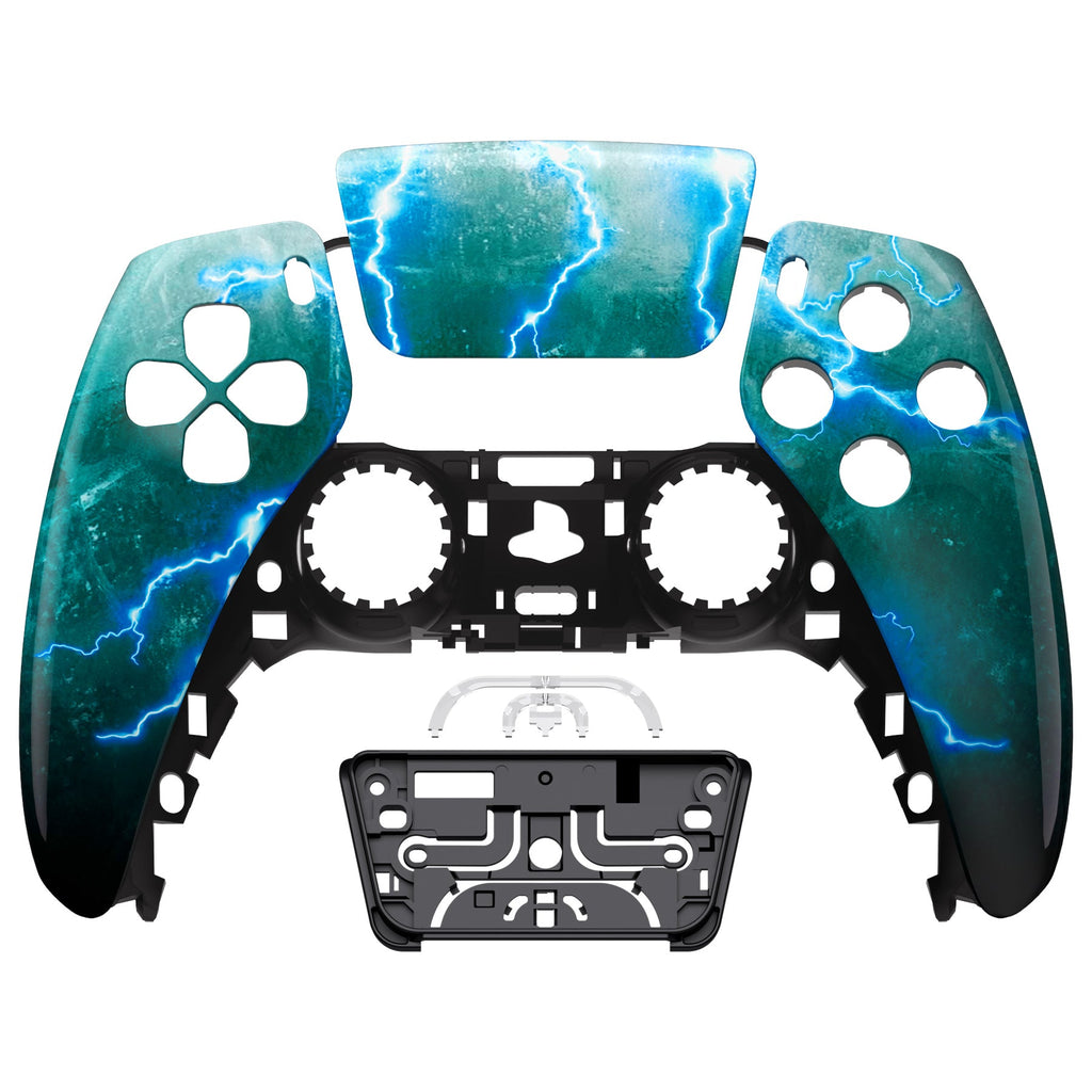 eXtremeRate Replacement Front Housing Shell with Touchpad Compatible with PS5 Controller BDM-010/020/030/040/050 - Green Storm Thunder eXtremeRate