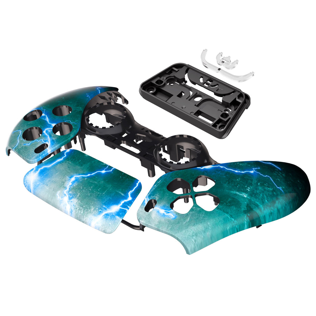 eXtremeRate Replacement Front Housing Shell with Touchpad Compatible with PS5 Controller BDM-010/020/030/040/050 - Green Storm Thunder eXtremeRate