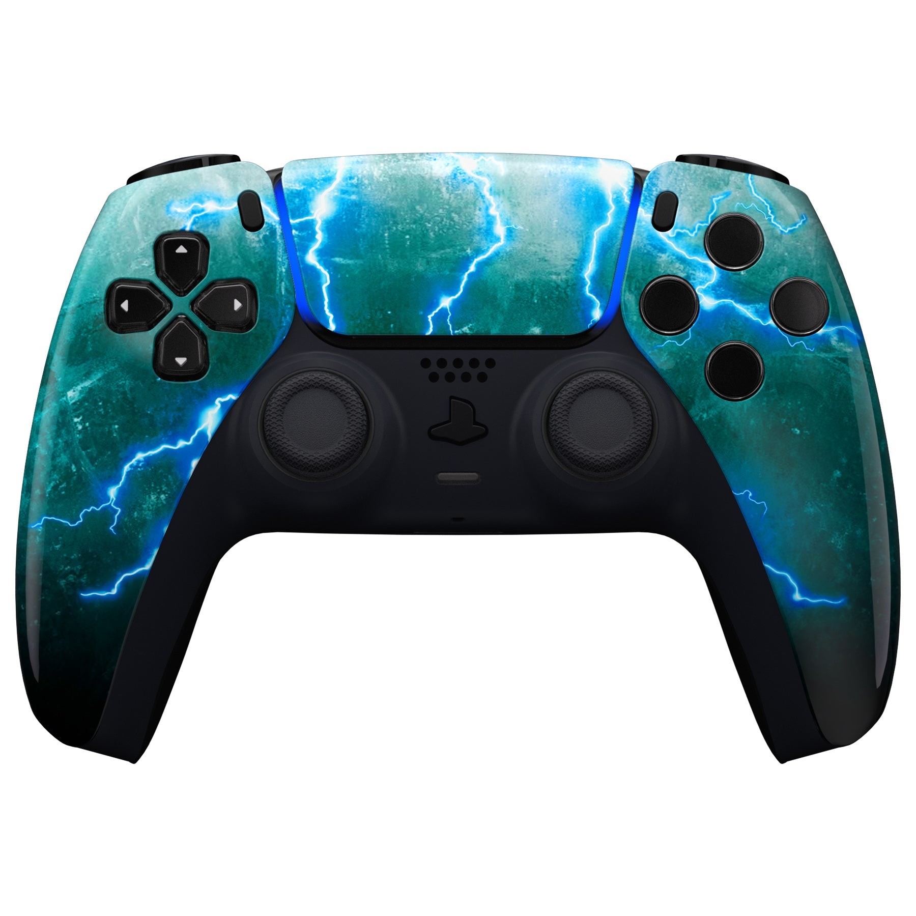 eXtremeRate Replacement Front Housing Shell with Touchpad Compatible with PS5 Controller BDM-010/020/030/040/050 - Green Storm Thunder eXtremeRate