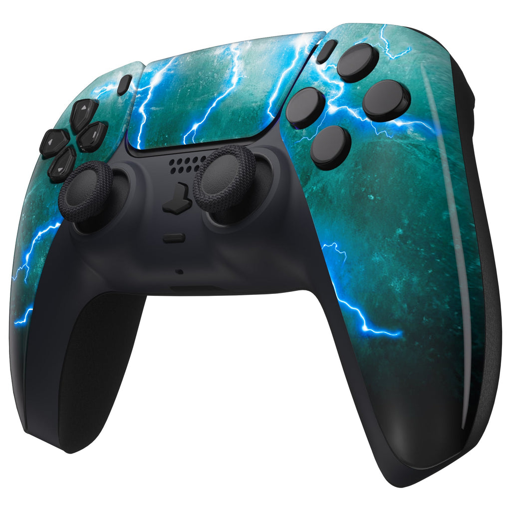 eXtremeRate Replacement Front Housing Shell with Touchpad Compatible with PS5 Controller BDM-010/020/030/040/050 - Green Storm Thunder eXtremeRate