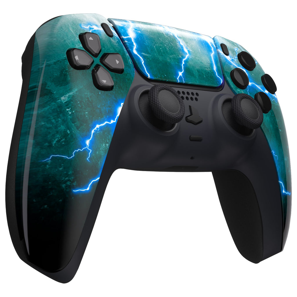 eXtremeRate Replacement Front Housing Shell with Touchpad Compatible with PS5 Controller BDM-010/020/030/040/050 - Green Storm Thunder eXtremeRate