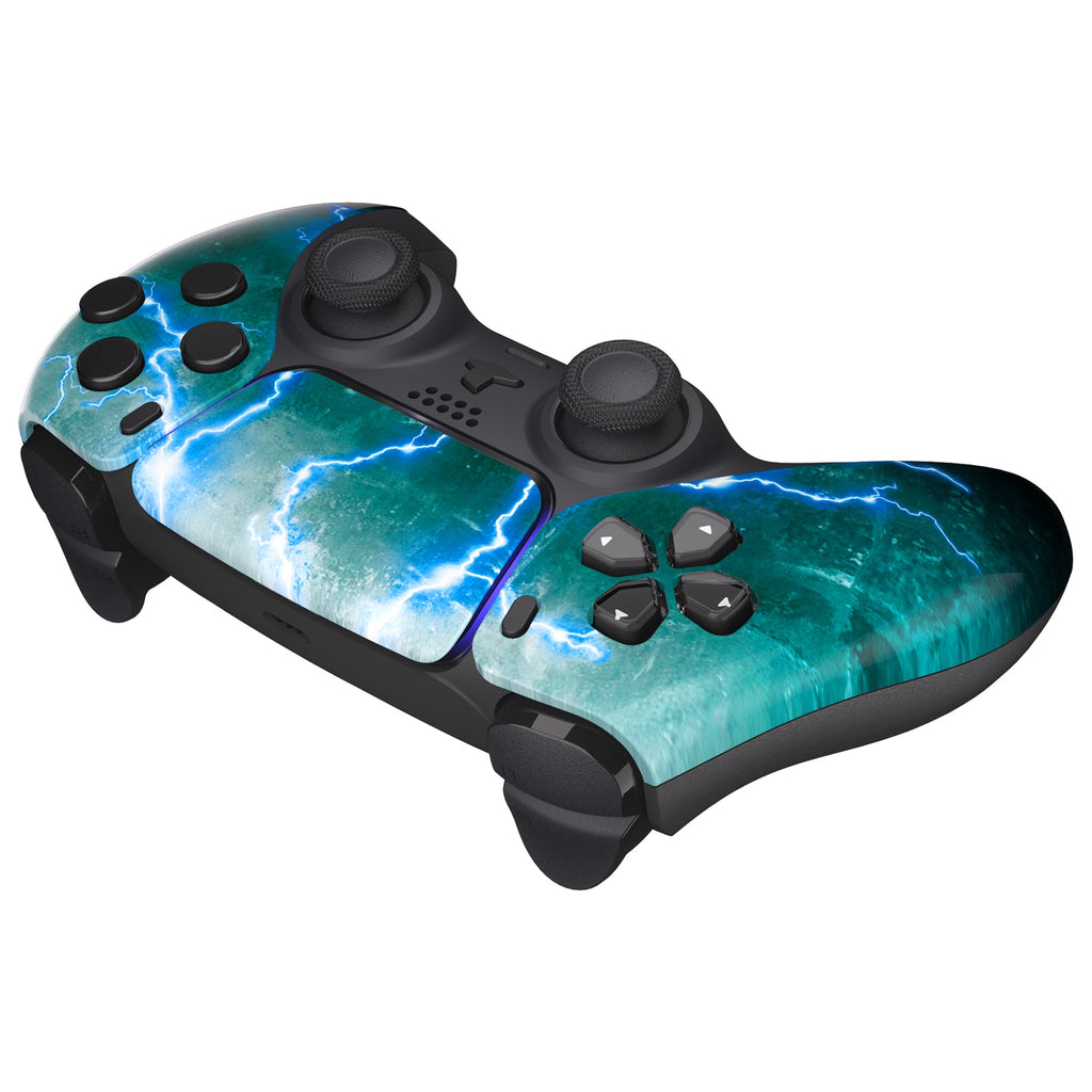 eXtremeRate Replacement Front Housing Shell with Touchpad Compatible with PS5 Controller BDM-010/020/030/040/050 - Green Storm Thunder eXtremeRate