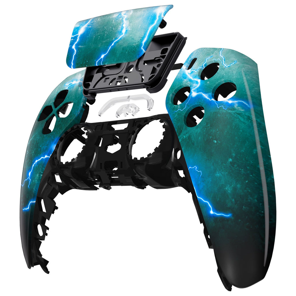 eXtremeRate Replacement Front Housing Shell with Touchpad Compatible with PS5 Controller BDM-010/020/030/040/050 - Green Storm Thunder eXtremeRate