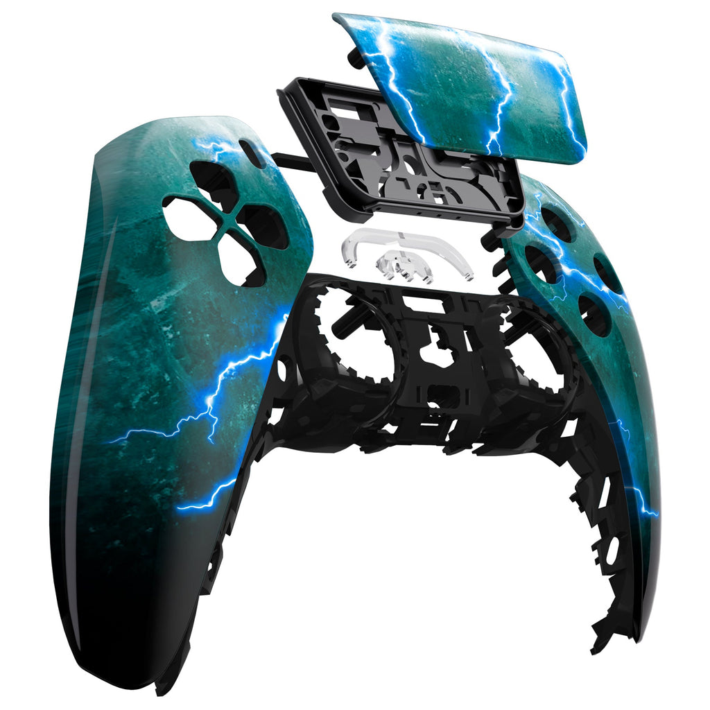 eXtremeRate Replacement Front Housing Shell with Touchpad Compatible with PS5 Controller BDM-010/020/030/040/050 - Green Storm Thunder eXtremeRate