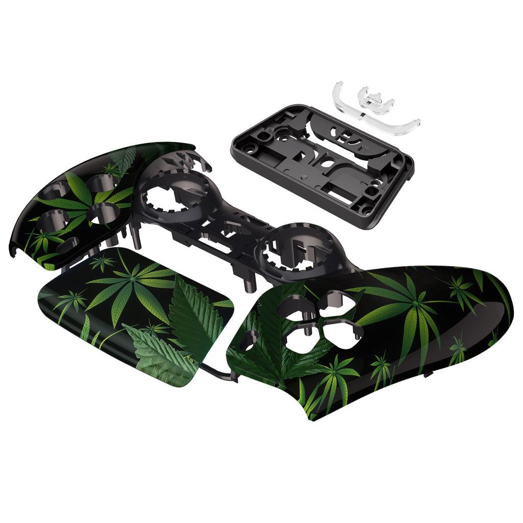 eXtremeRate Replacement Front Housing Shell with Touchpad Compatible with PS5 Controller BDM-010/020/030/040/050/060 - Green Weeds eXtremeRate