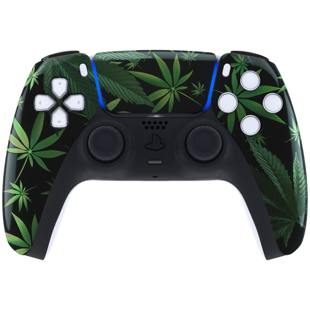 eXtremeRate Replacement Front Housing Shell with Touchpad Compatible with PS5 Controller BDM-010/020/030/040/050/060 - Green Weeds eXtremeRate