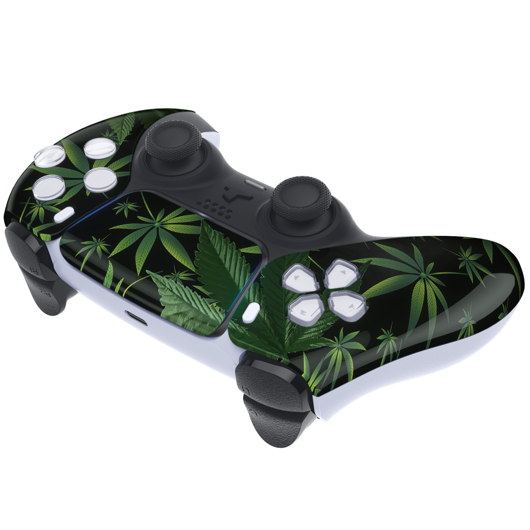 eXtremeRate Replacement Front Housing Shell with Touchpad Compatible with PS5 Controller BDM-010/020/030/040/050/060 - Green Weeds eXtremeRate
