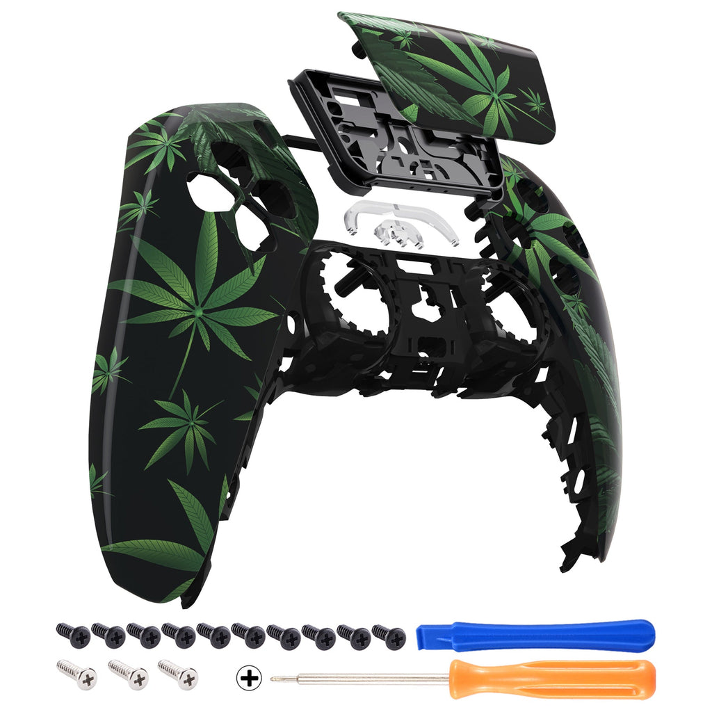 eXtremeRate Replacement Front Housing Shell with Touchpad Compatible with PS5 Controller BDM-010/020/030/040/050/060 - Green Weeds eXtremeRate