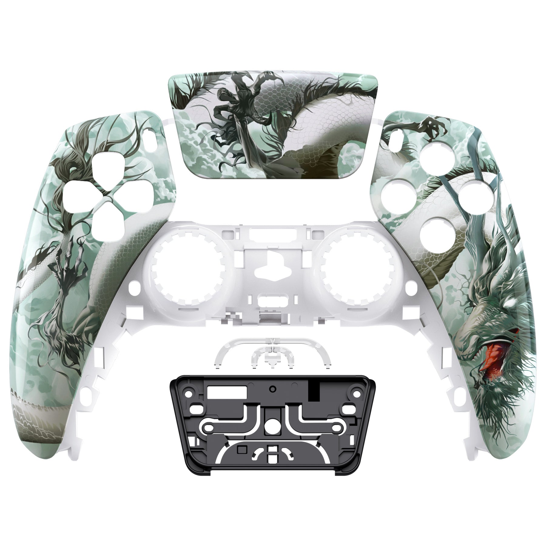 eXtremeRate Replacement Front Housing Shell with Touchpad Compatible with PS5 Controller BDM-010/020/030/040/050 - Jade Dragon - Cloud Dominator eXtremeRate
