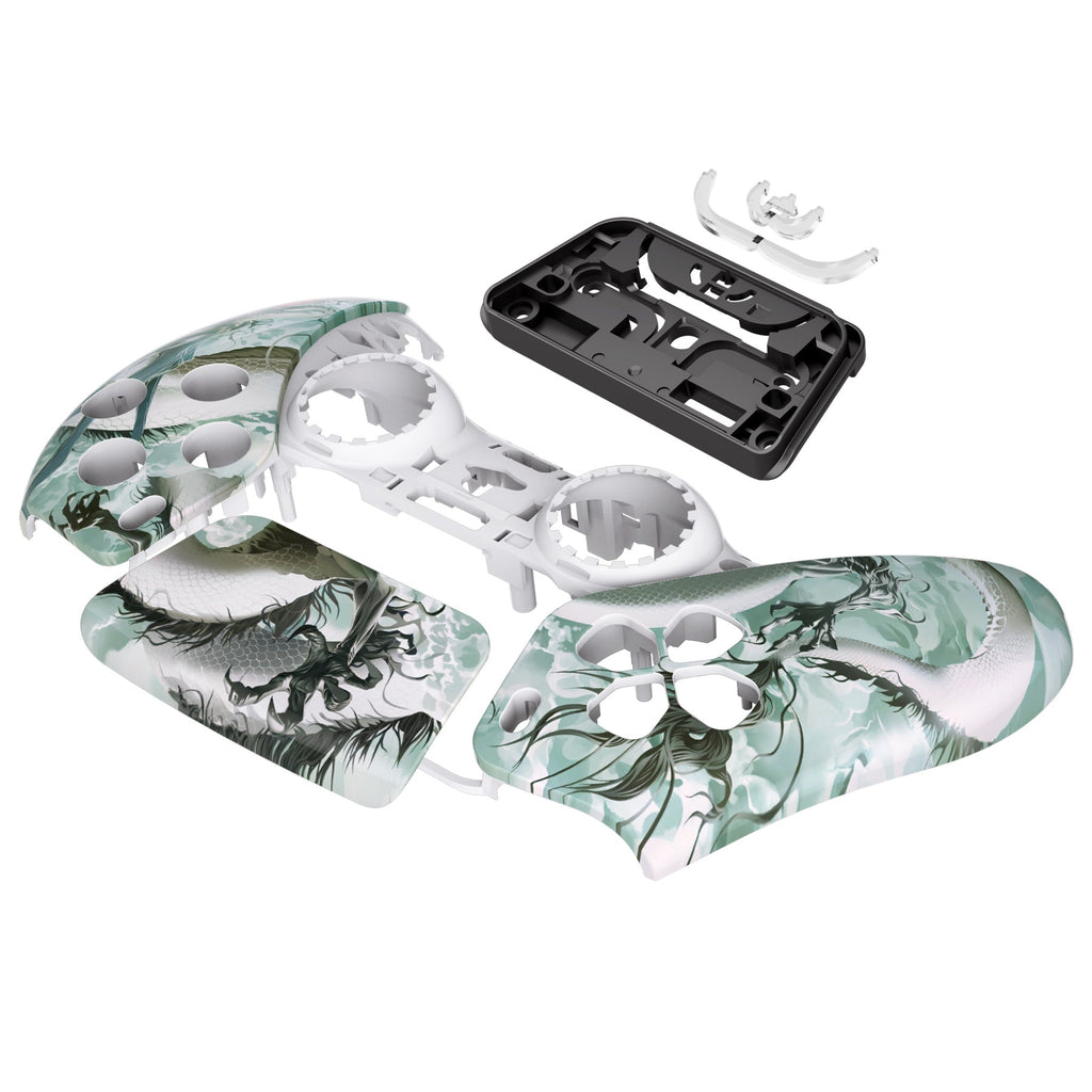 eXtremeRate Replacement Front Housing Shell with Touchpad Compatible with PS5 Controller BDM-010/020/030/040/050 - Jade Dragon - Cloud Dominator eXtremeRate