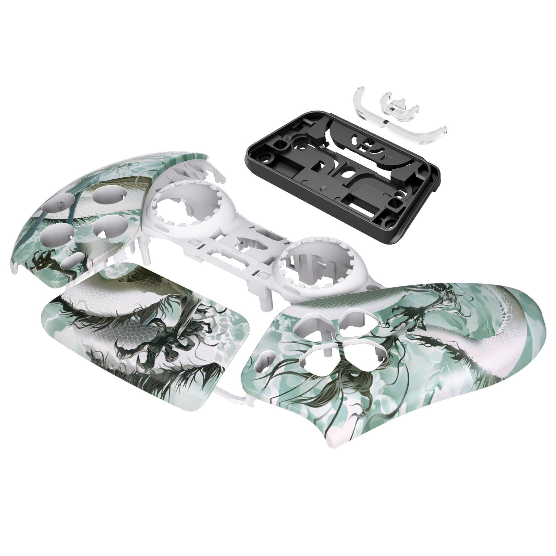 eXtremeRate Replacement Front Housing Shell with Touchpad Compatible with PS5 Controller BDM-010/020/030/040/050 - Jade Dragon - Cloud Dominator eXtremeRate