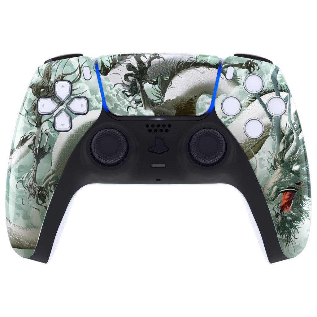 eXtremeRate Replacement Front Housing Shell with Touchpad Compatible with PS5 Controller BDM-010/020/030/040/050 - Jade Dragon - Cloud Dominator eXtremeRate