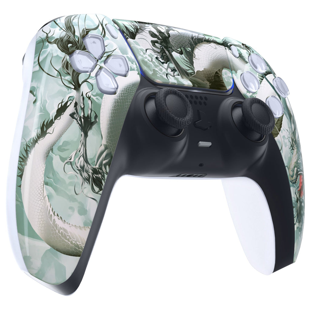 eXtremeRate Replacement Front Housing Shell with Touchpad Compatible with PS5 Controller BDM-010/020/030/040/050 - Jade Dragon - Cloud Dominator eXtremeRate
