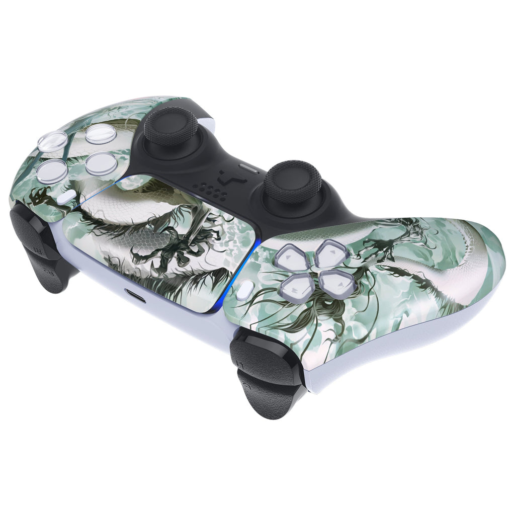 eXtremeRate Replacement Front Housing Shell with Touchpad Compatible with PS5 Controller BDM-010/020/030/040/050 - Jade Dragon - Cloud Dominator eXtremeRate