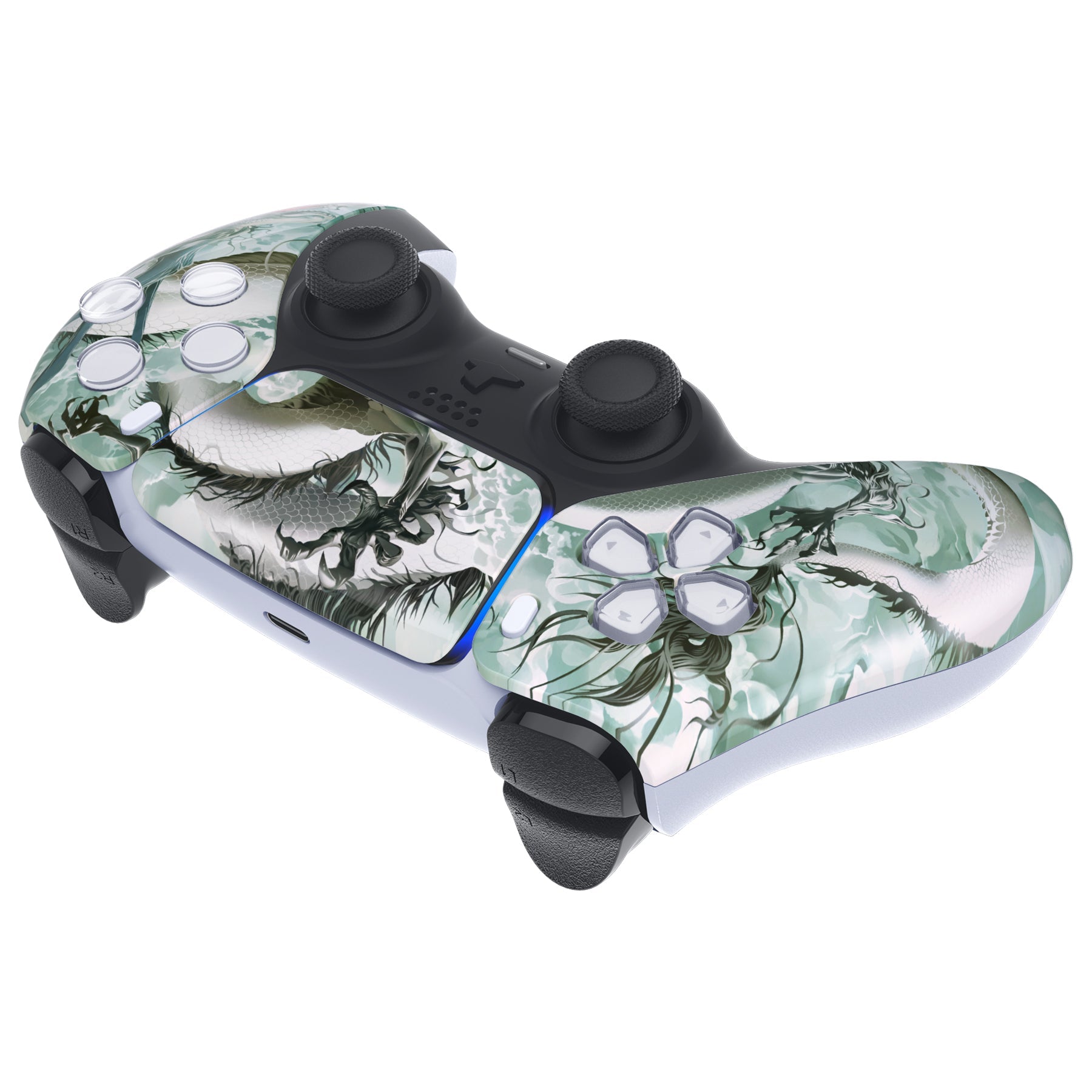 eXtremeRate Replacement Front Housing Shell with Touchpad Compatible with PS5 Controller BDM-010/020/030/040/050 - Jade Dragon - Cloud Dominator eXtremeRate