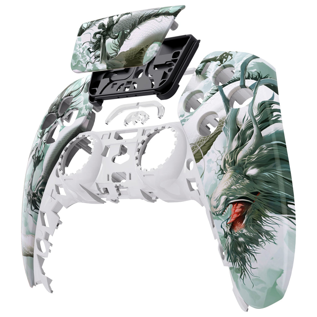 eXtremeRate Replacement Front Housing Shell with Touchpad Compatible with PS5 Controller BDM-010/020/030/040/050 - Jade Dragon - Cloud Dominator eXtremeRate