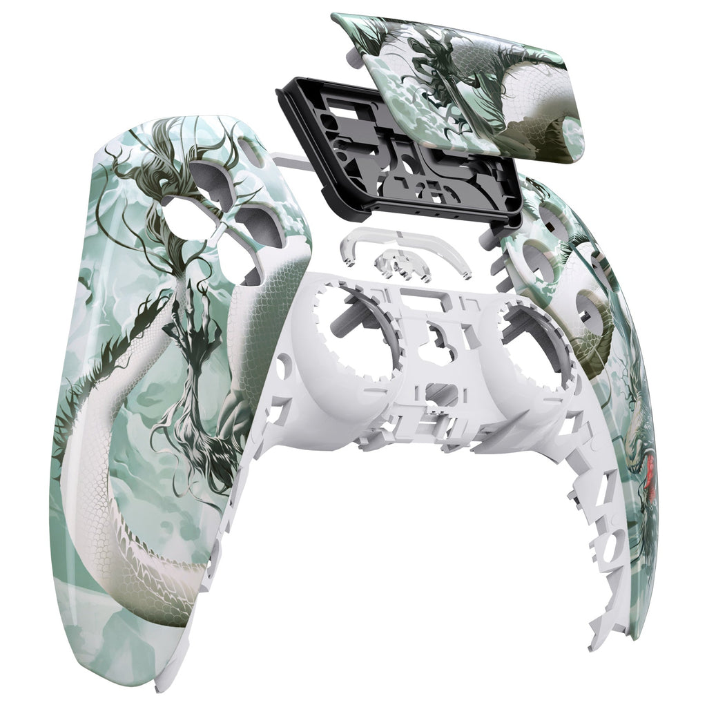 eXtremeRate Replacement Front Housing Shell with Touchpad Compatible with PS5 Controller BDM-010/020/030/040/050 - Jade Dragon - Cloud Dominator eXtremeRate