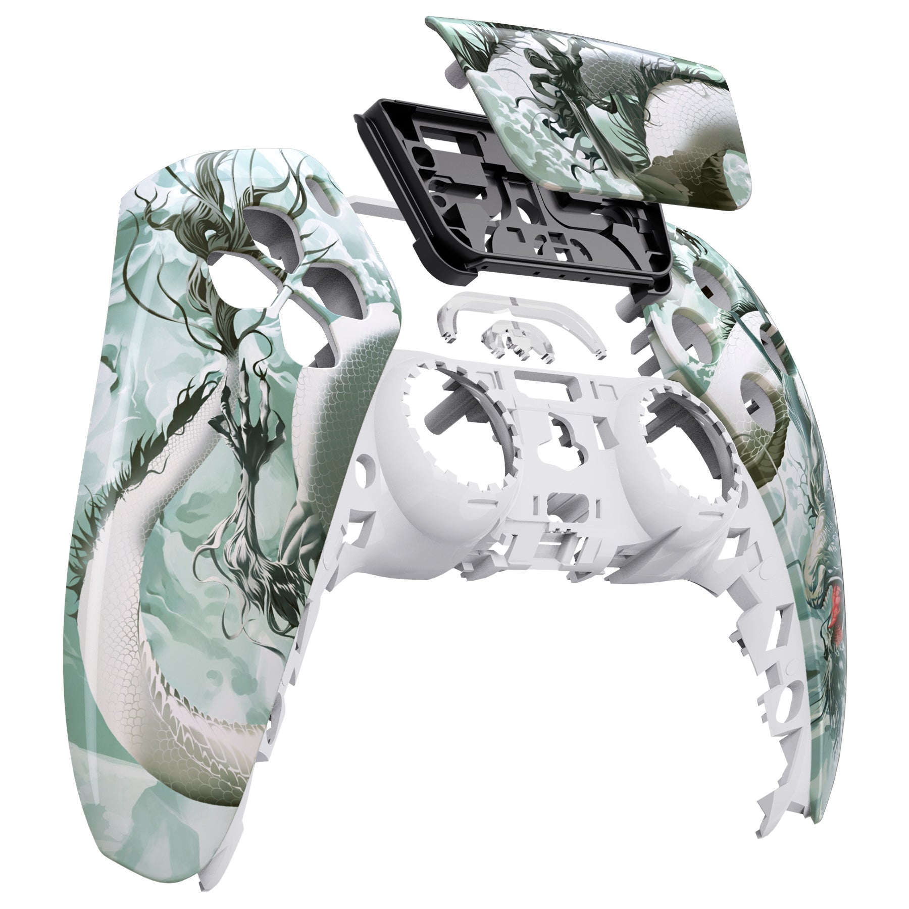 eXtremeRate Replacement Front Housing Shell with Touchpad Compatible with PS5 Controller BDM-010/020/030/040/050 - Jade Dragon - Cloud Dominator eXtremeRate